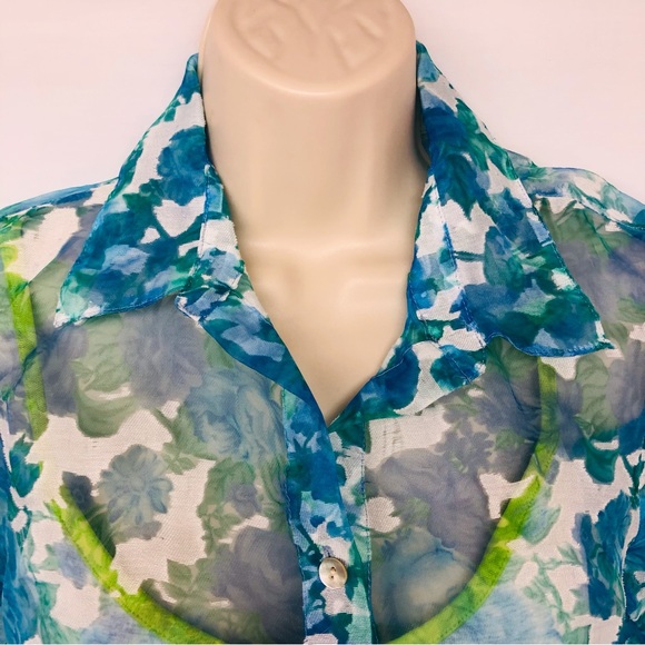 Notations Petite sheer blue floral blouse - Picture 13 of 15